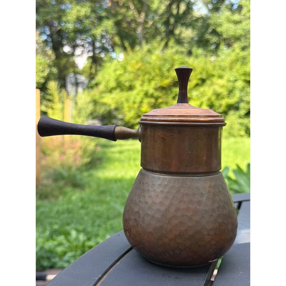 Vintage Hammered Copper Coffee Pot Italy Wood Handle 1972 Barnum Festival Pot